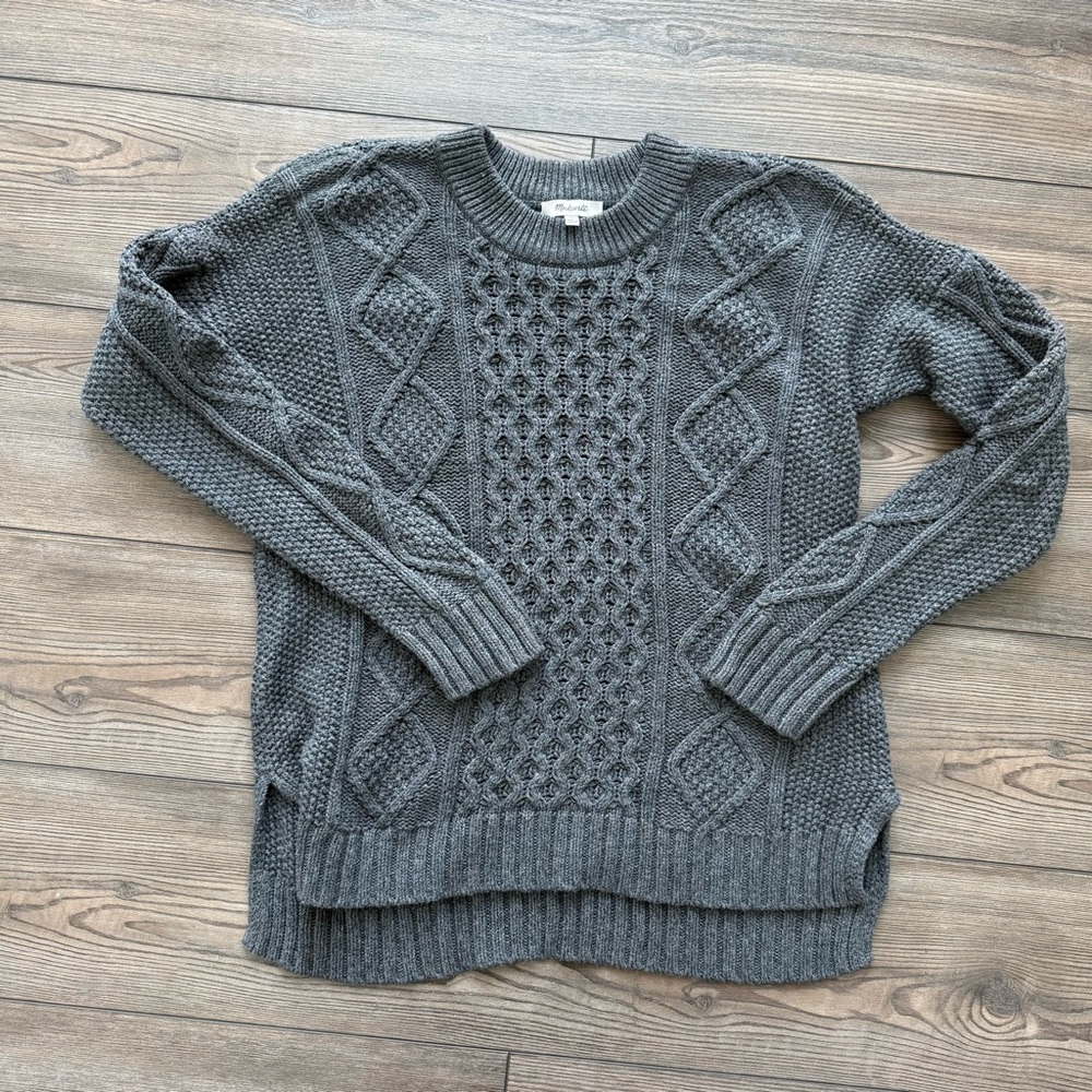 Madewell Gray Cable Knit Sweater